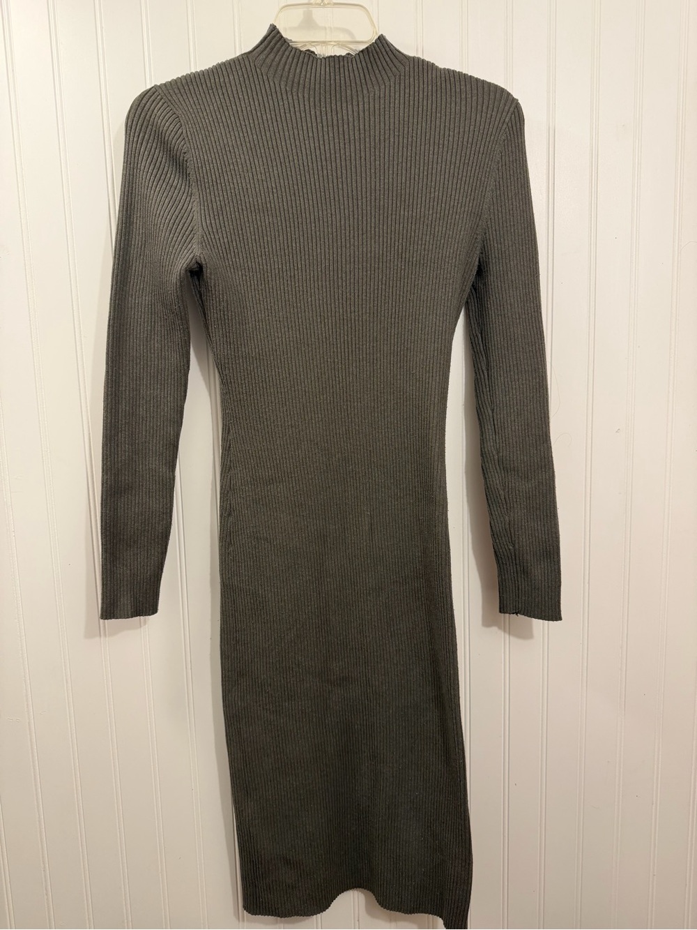 olive green mock neck bodycon dress